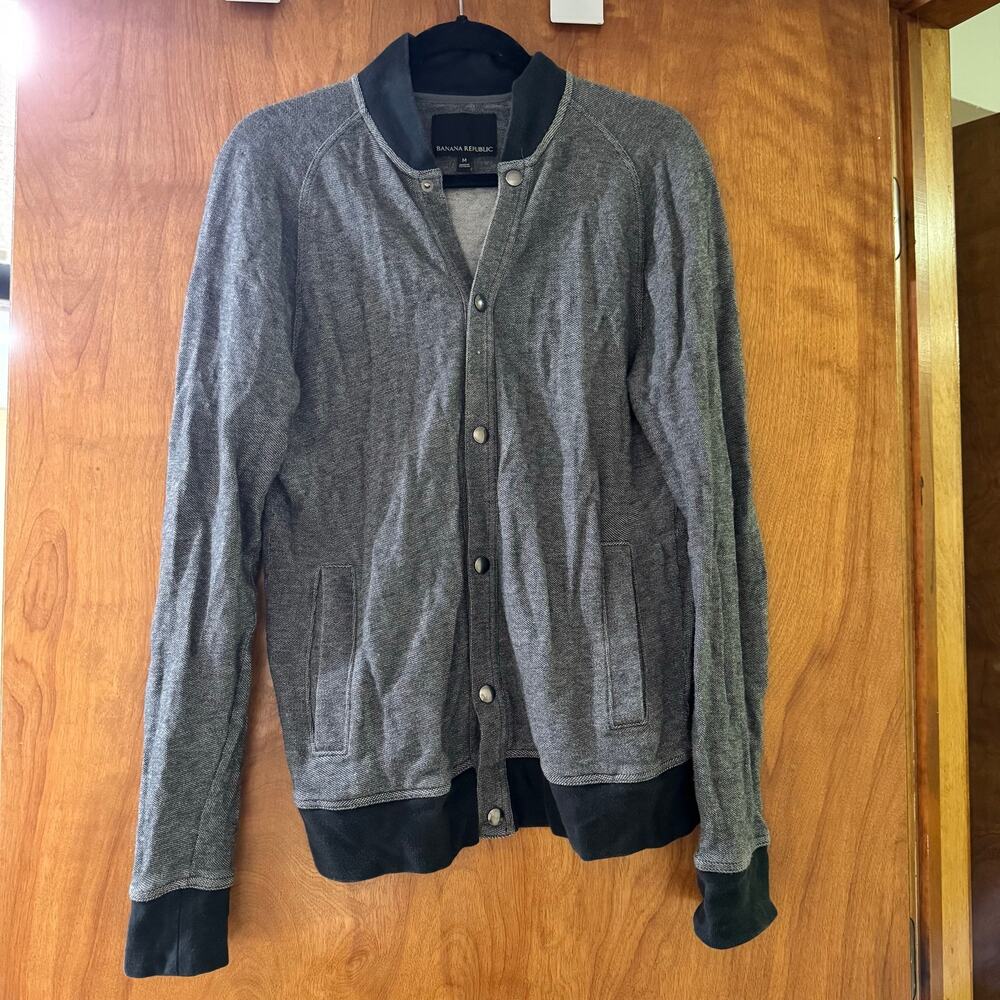Banana Republic Men’s Knit Bomber Jacket Medium Snap Front Contrast Trim